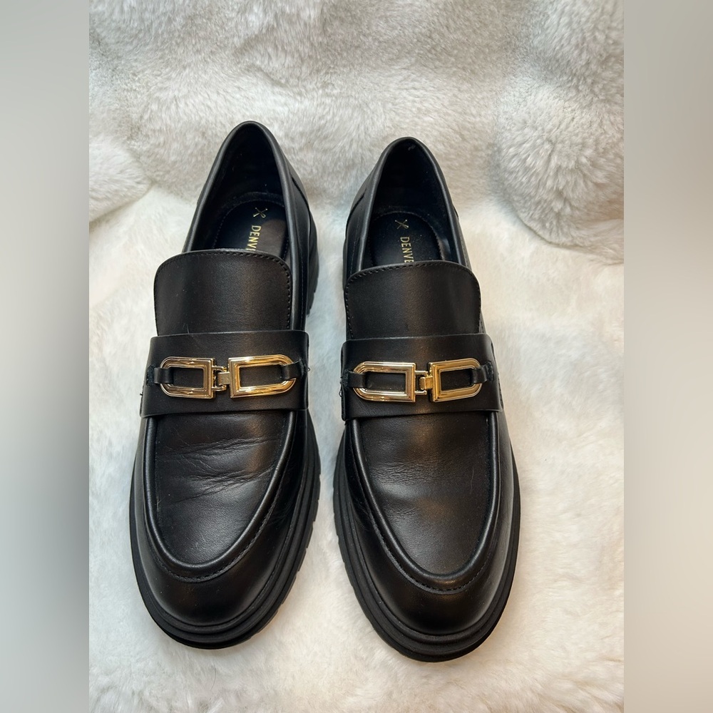 Denver Hayes Black Loafers with Gold Buckle